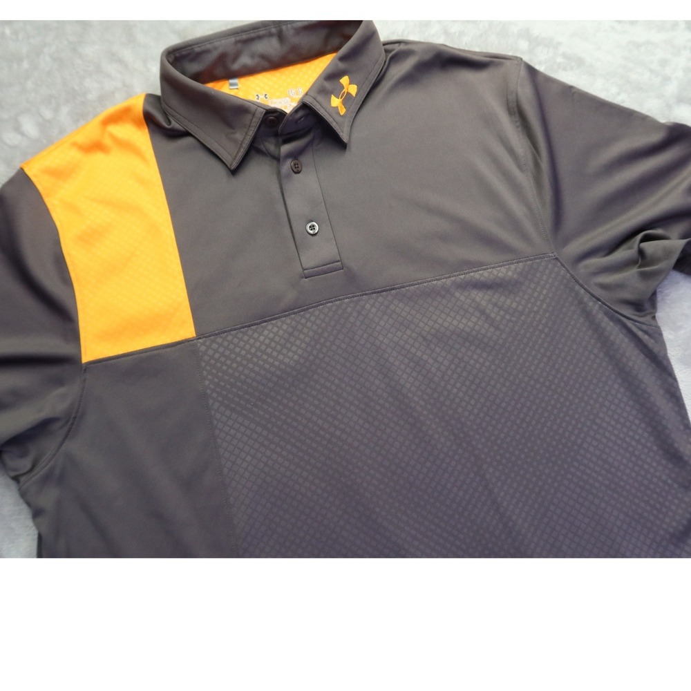 Under Armour‎ Mens HeatGear Polo Shirt Gray Orange Loose Fit Textured L